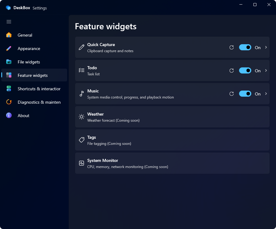 DeskBox Feature widgets