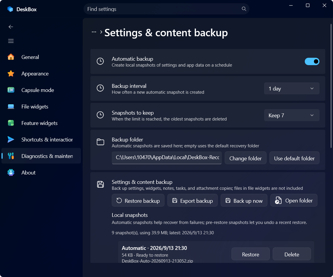 How do I configure automatic snapshots?