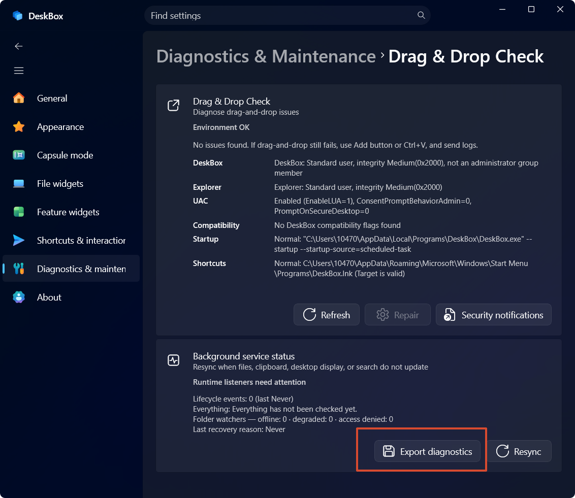Manual backup, restore and diagnostics