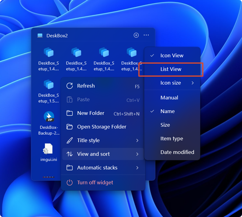 Icon view and list view