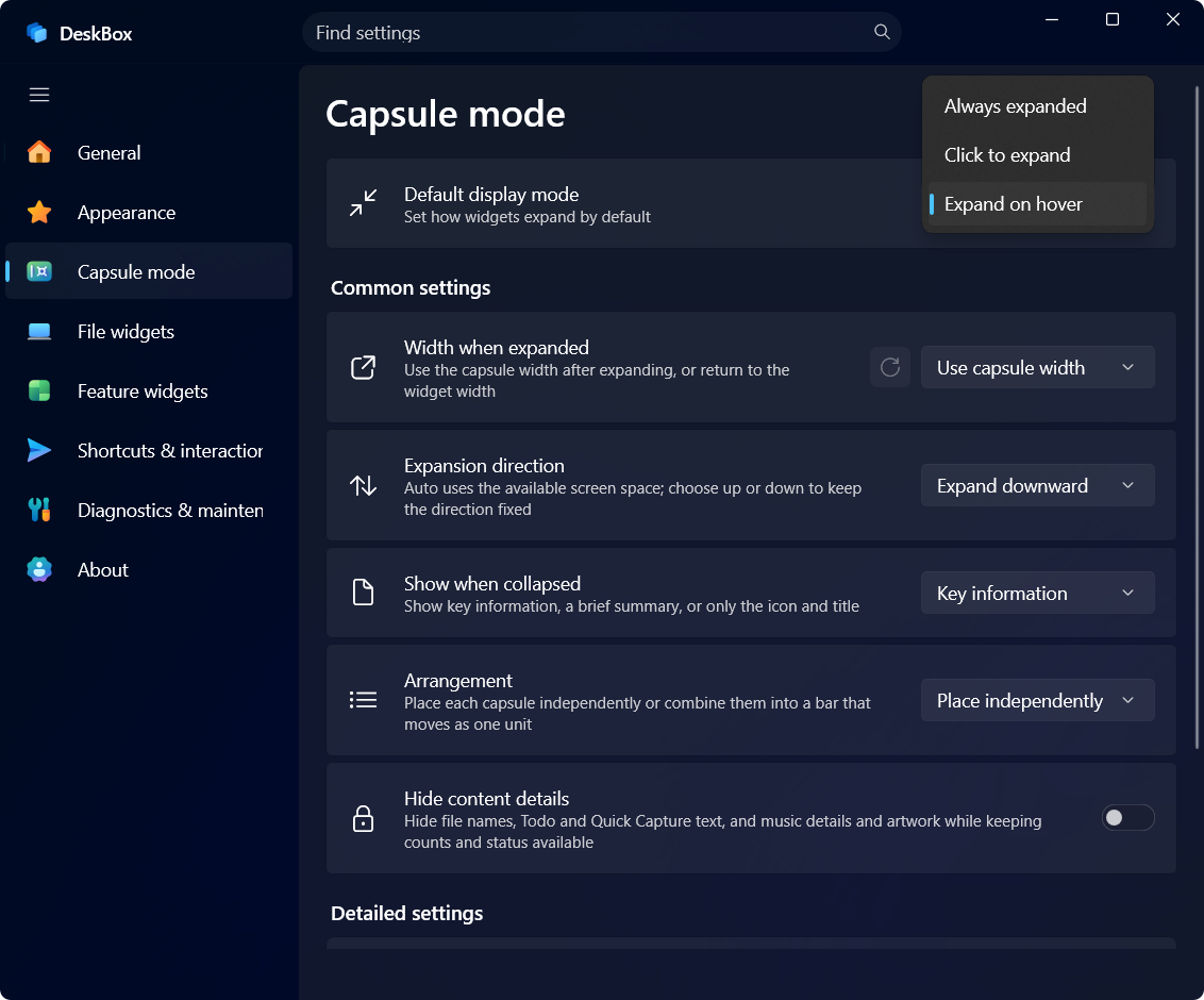 How do I collapse and expand widgets?