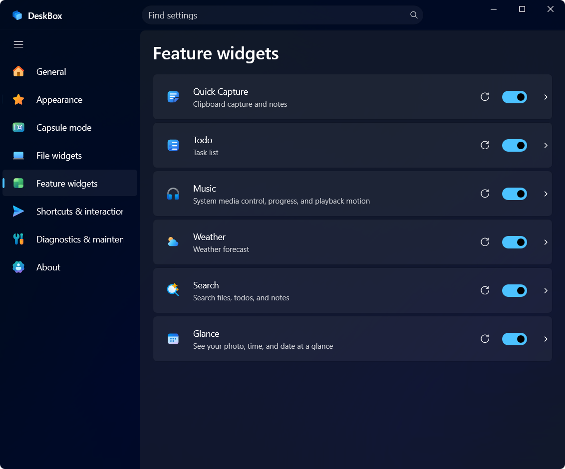 Feature widgets