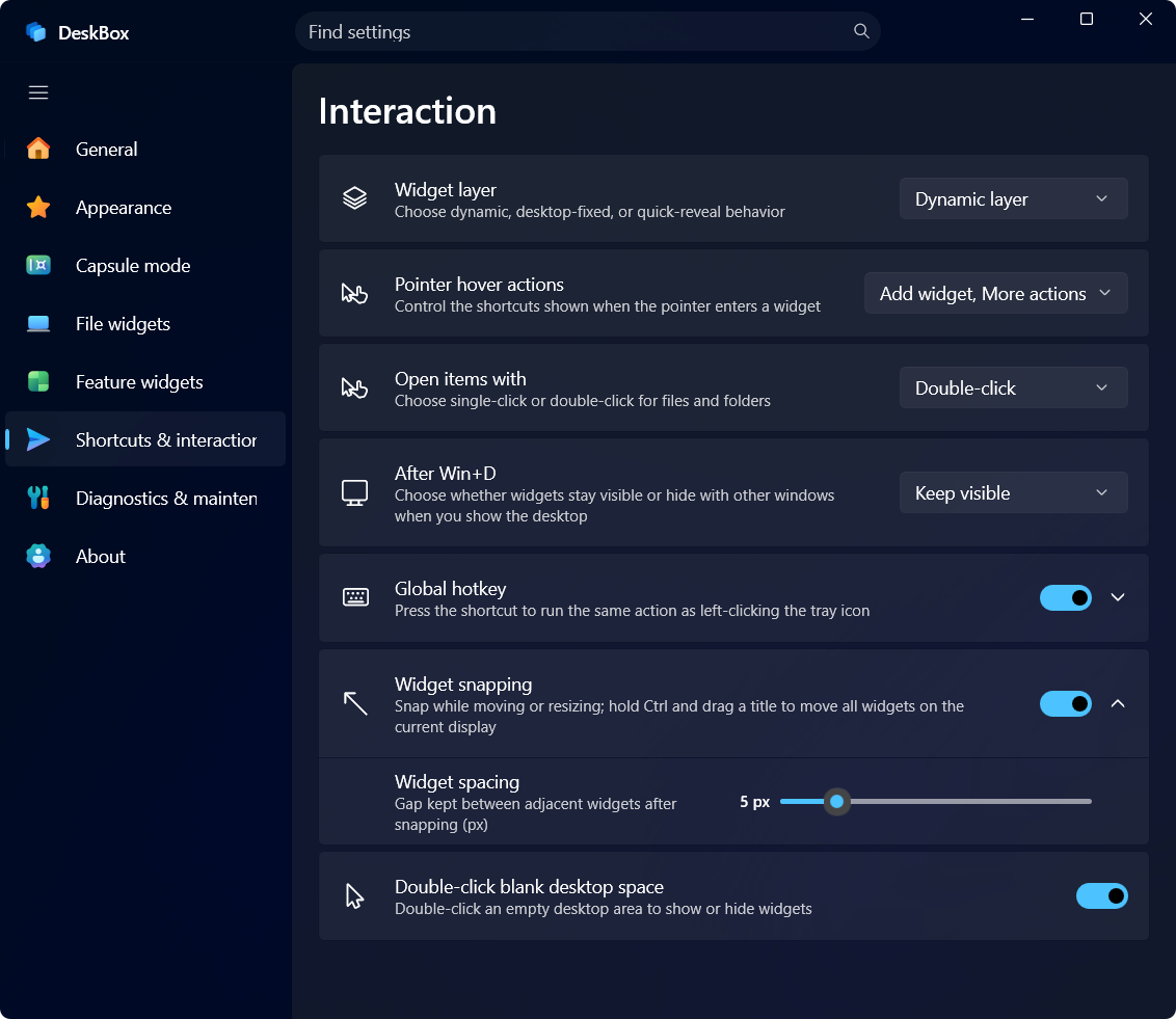 Shortcuts & interaction
